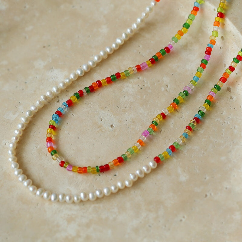 Colorful Stone Pearl Beaded Necklace-Gembea Jewelry