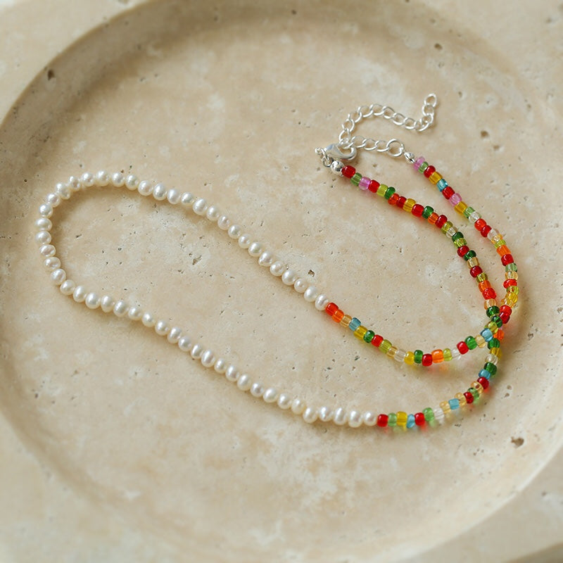 Colorful Stone Pearl Beaded Necklace-Gembea Jewelry