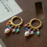 Colorful Stone Pearl Tassel Hoop Earrings gembea jewelry