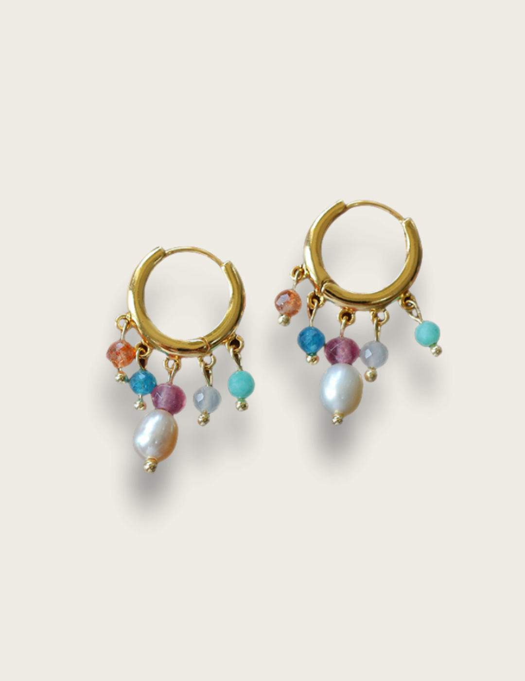 Colorful Stone Pearl Tassel Hoop Earrings gembea jewelry
