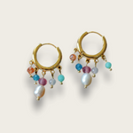 Colorful Stone Pearl Tassel Hoop Earrings gembea jewelry