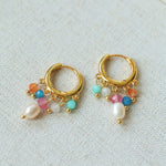 Colorful Stone Pearl Tassel Hoop Earrings gembea jewelry