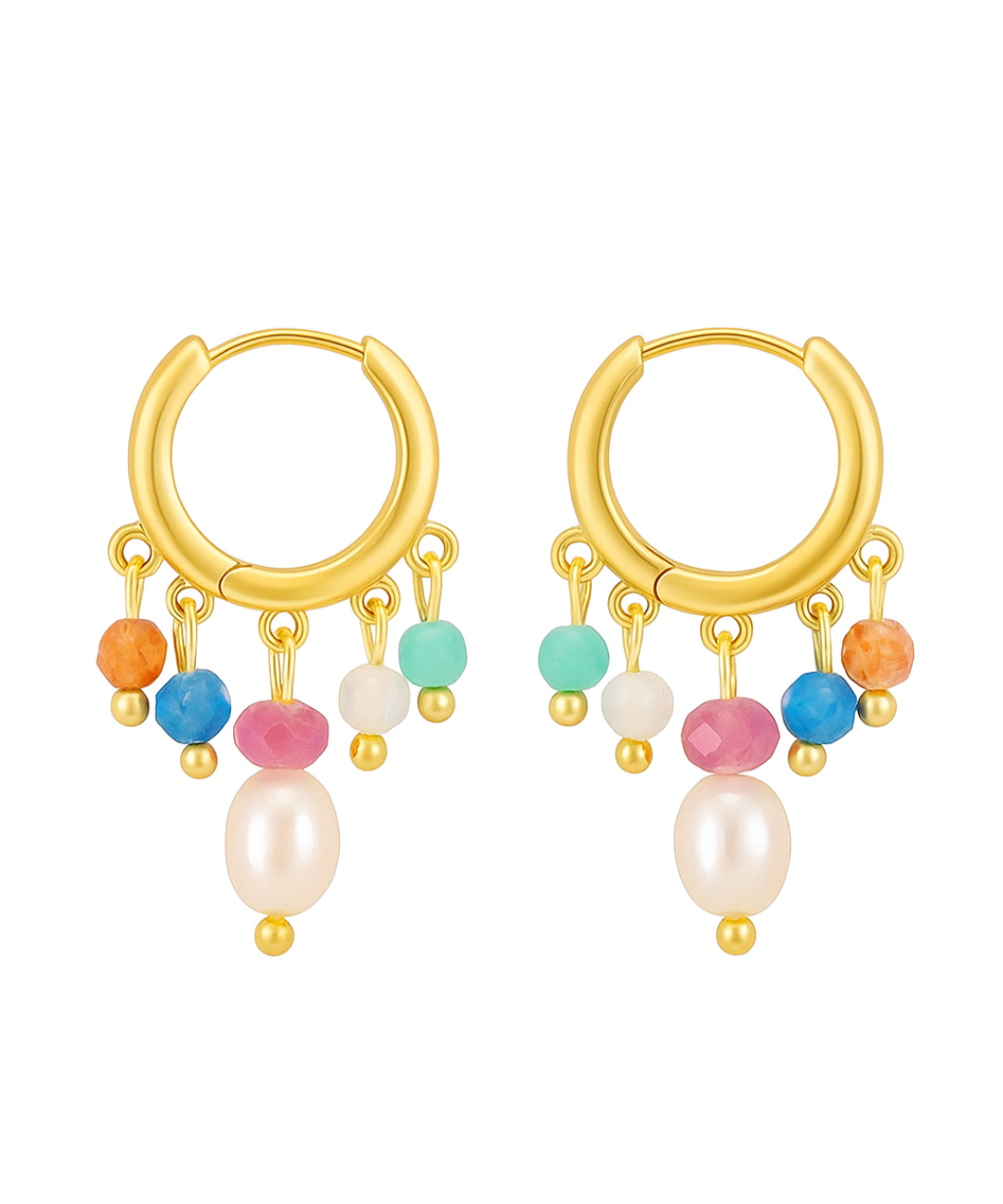 Colorful Stone Pearl Tassel Hoop Earrings gembea jewelry