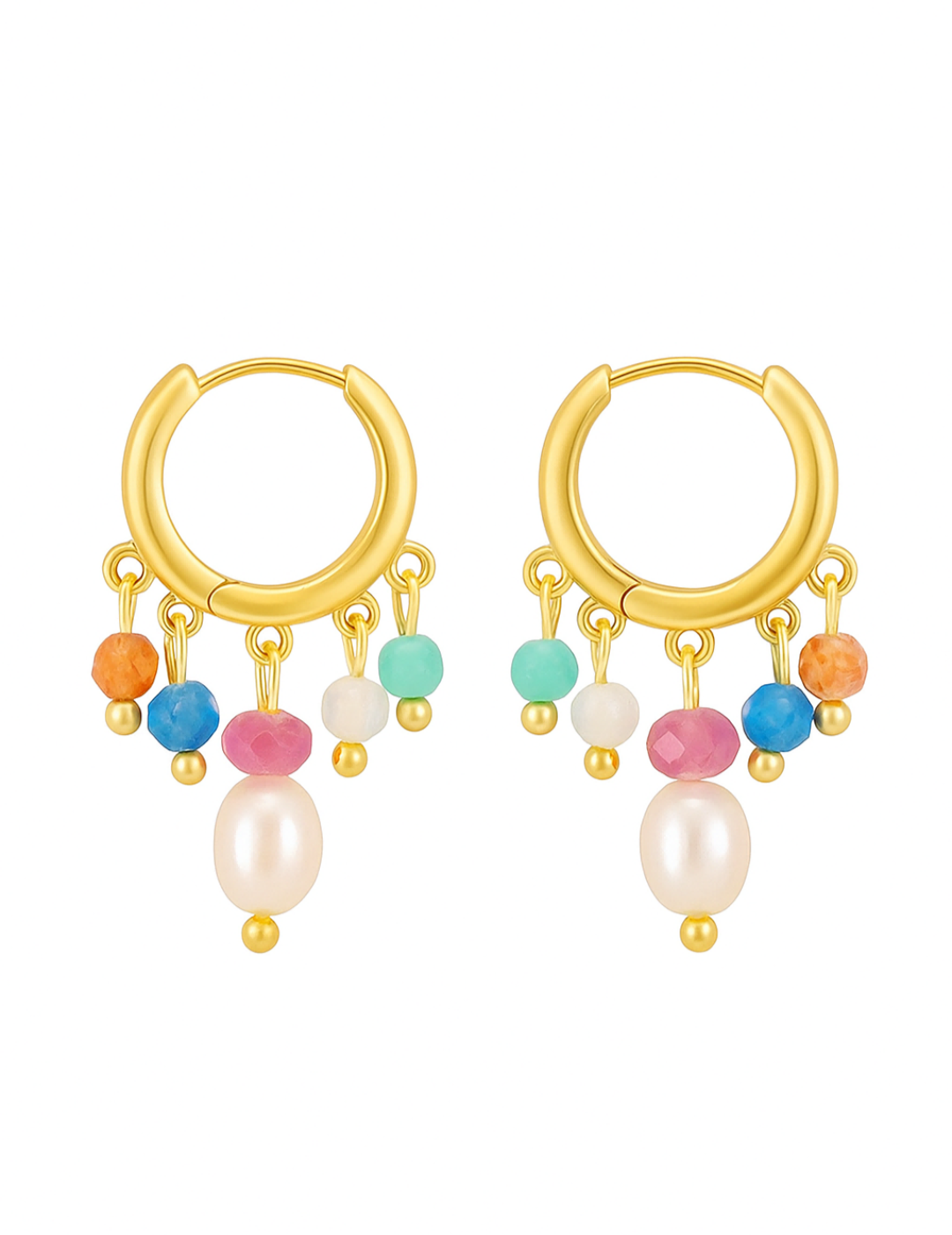 Colorful Stone Pearl Tassel Hoop Earrings gembea jewelry