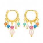 Colorful Stone Pearl Tassel Hoop Earrings gembea jewelry