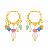 Colorful Stone Pearl Tassel Hoop Earrings gembea jewelry