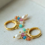 Colorful Stone Pearl Tassel Hoop Earrings gembea jewelry