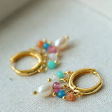 Colorful Stone Pearl Tassel Hoop Earrings gembea jewelry