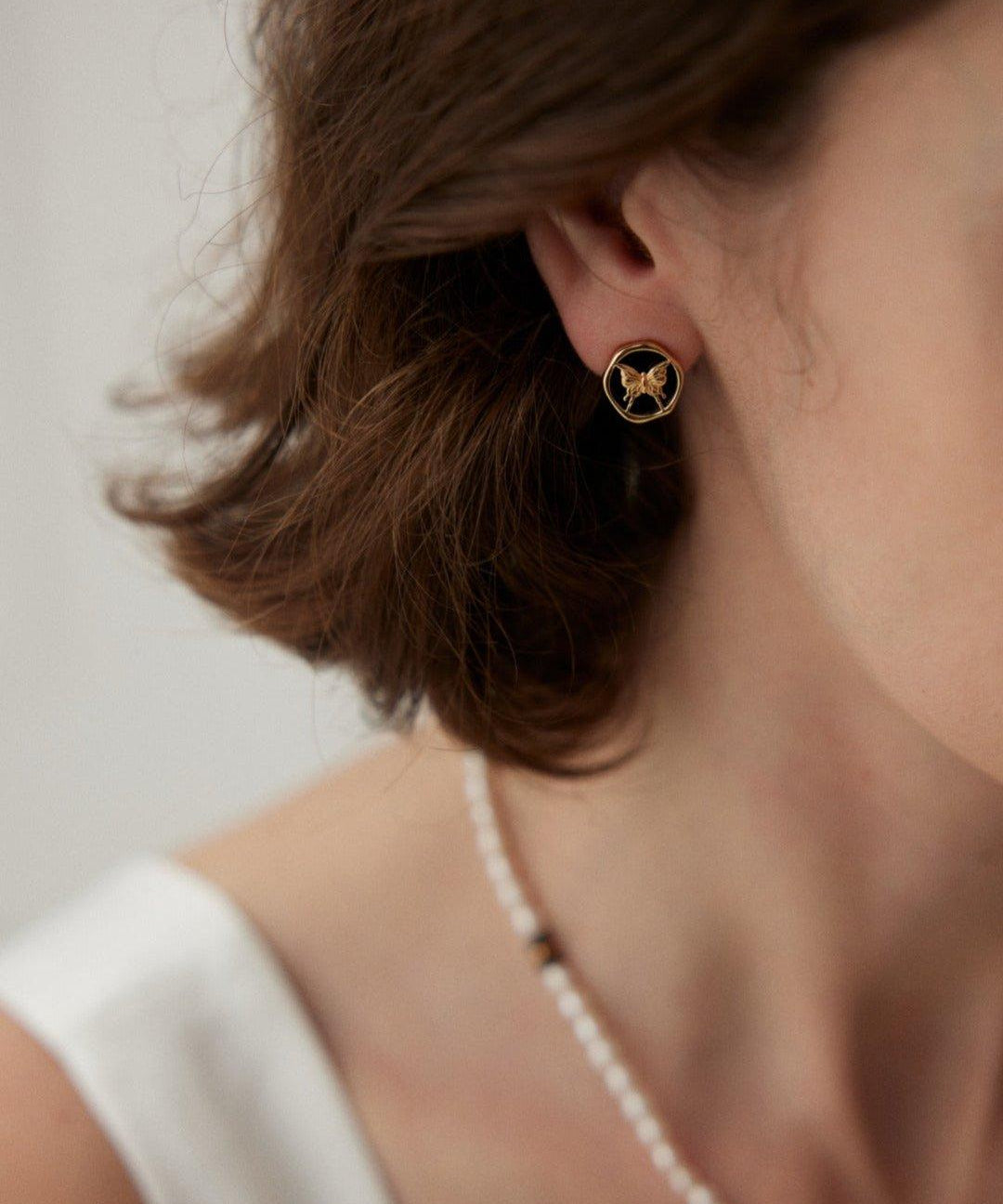 Commuter Black Agate Butterfly Stud Earrings - Gembea Jewelry
