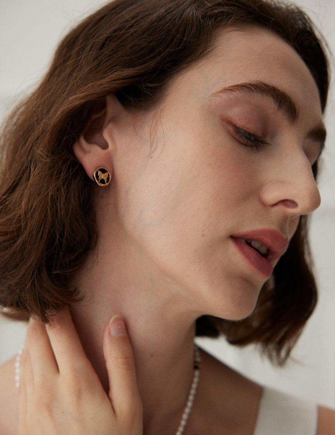 Commuter Black Agate Butterfly Stud Earrings - Gembea Jewelry