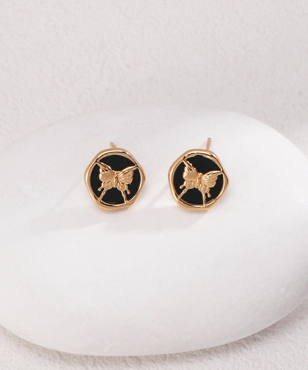 Commuter Black Agate Butterfly Stud Earrings - Gembea Jewelry