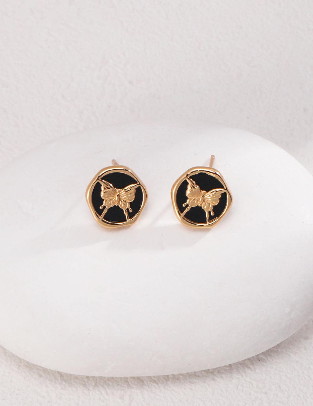 Commuter Black Agate Butterfly Stud Earrings - Gembea Jewelry