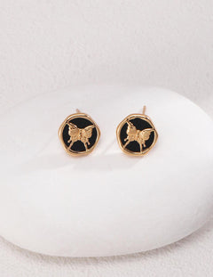 Commuter Black Agate Butterfly Stud Earrings - Gembea Jewelry