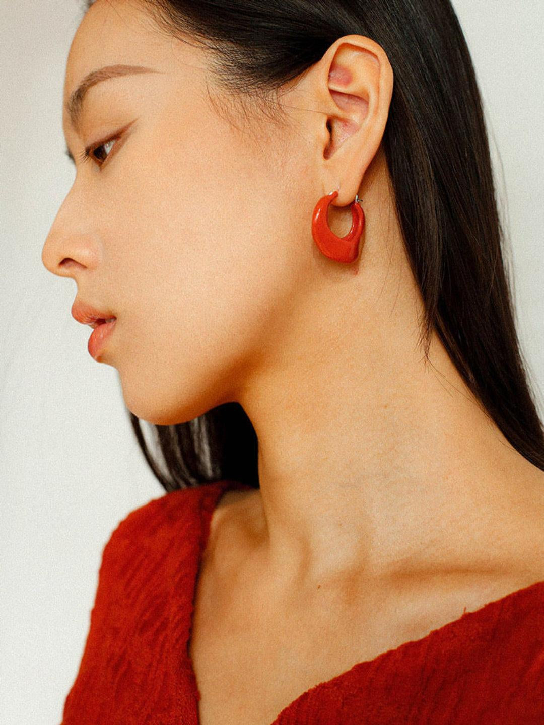 Commuter Twist Floral Geometric Enamel Glaze Earrings - Gembea Jewelry