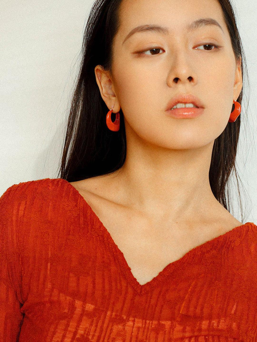 Commuter Twist Floral Geometric Enamel Glaze Earrings - Gembea Jewelry