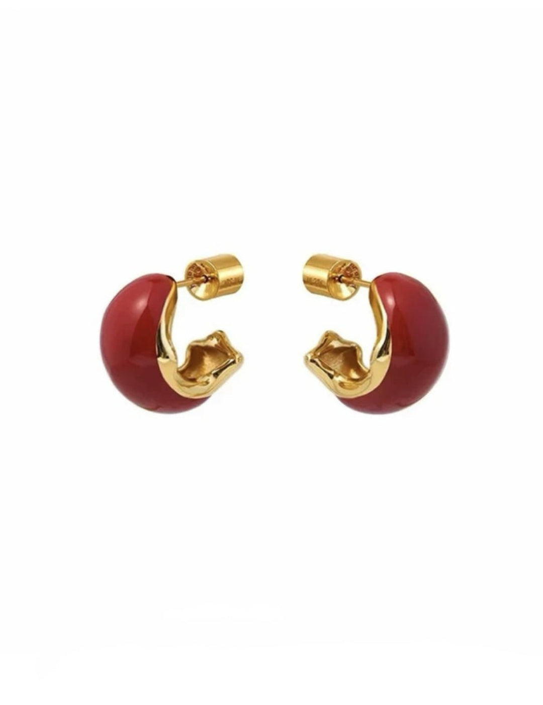 Cream White Wine Red Enamel Earrings gembea jewelry