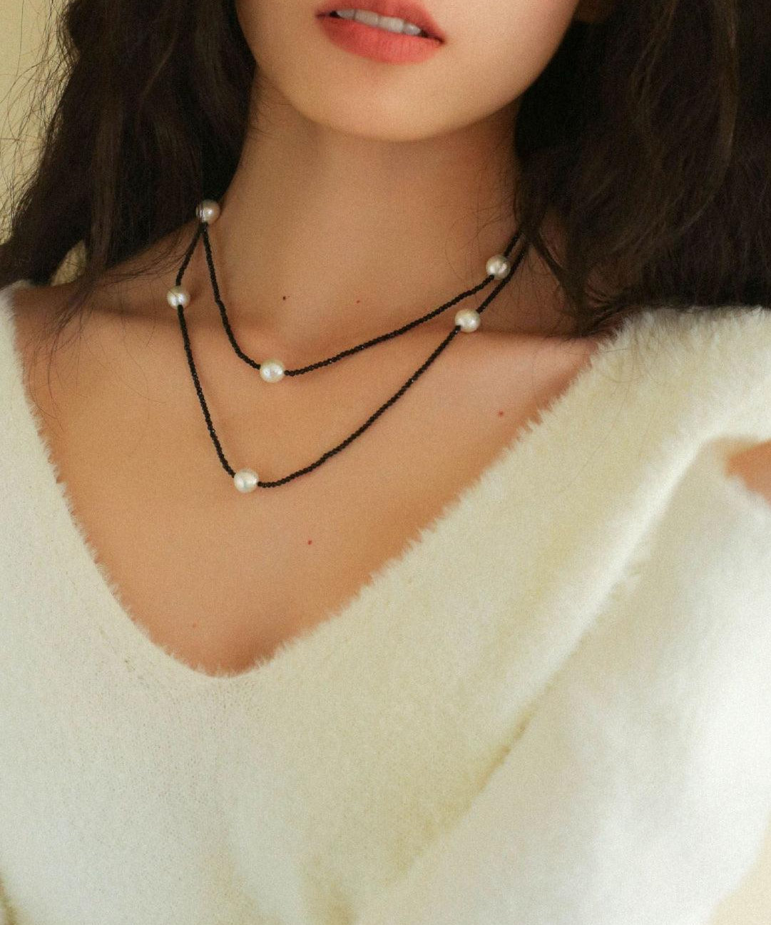 Crepe Baroque Black Crystal Necklace - Gembea Jewelry
