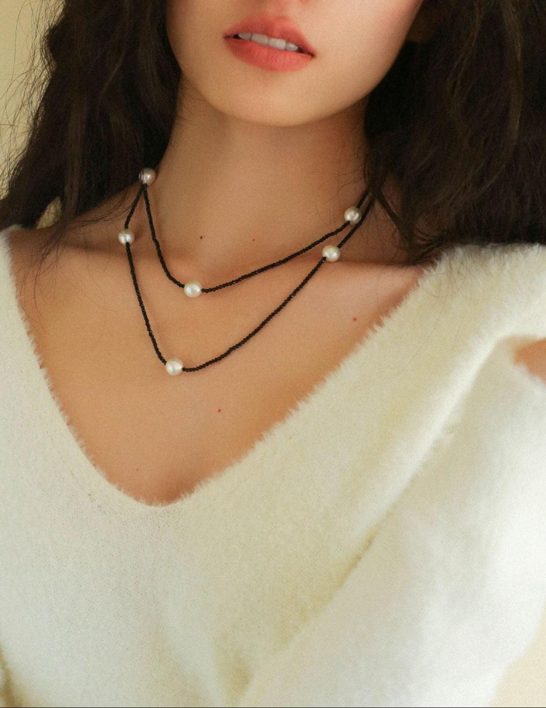 Crepe Baroque Black Crystal Necklace - Gembea Jewelry