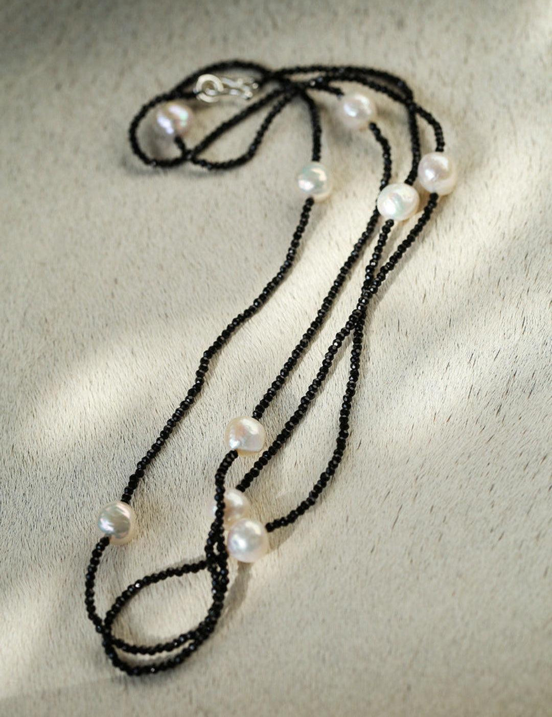 Crepe Baroque Black Crystal Necklace - Gembea Jewelry