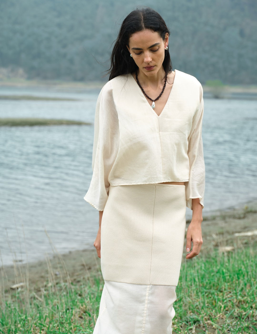 Crimson Petal Irregular Garnet Baroque Pearl Drop Necklace gembea jewelry