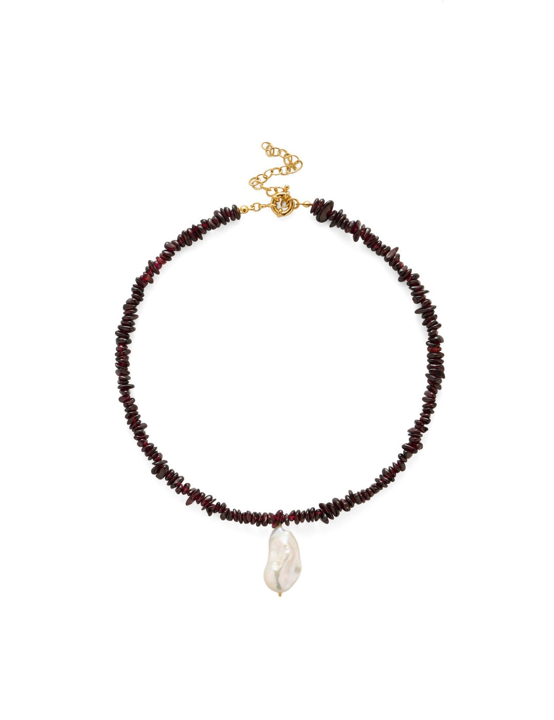 Crimson Petal Irregular Garnet Baroque Pearl Drop Necklace gembea jewelry