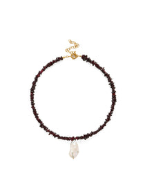 Crimson Petal Irregular Garnet Baroque Pearl Drop Necklace gembea jewelry