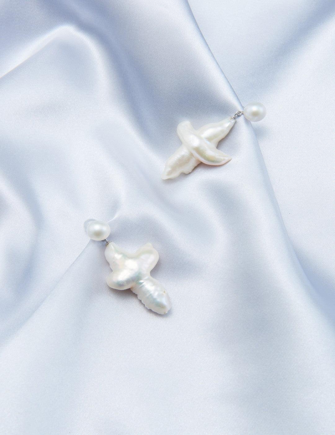Cross-Shape Baroque Pearl Pendant Drop Earrings gembea jewelry