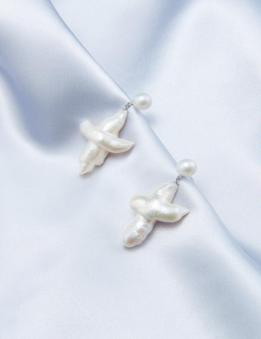 Cross-Shape Baroque Pearl Pendant Drop Earrings gembea jewelry
