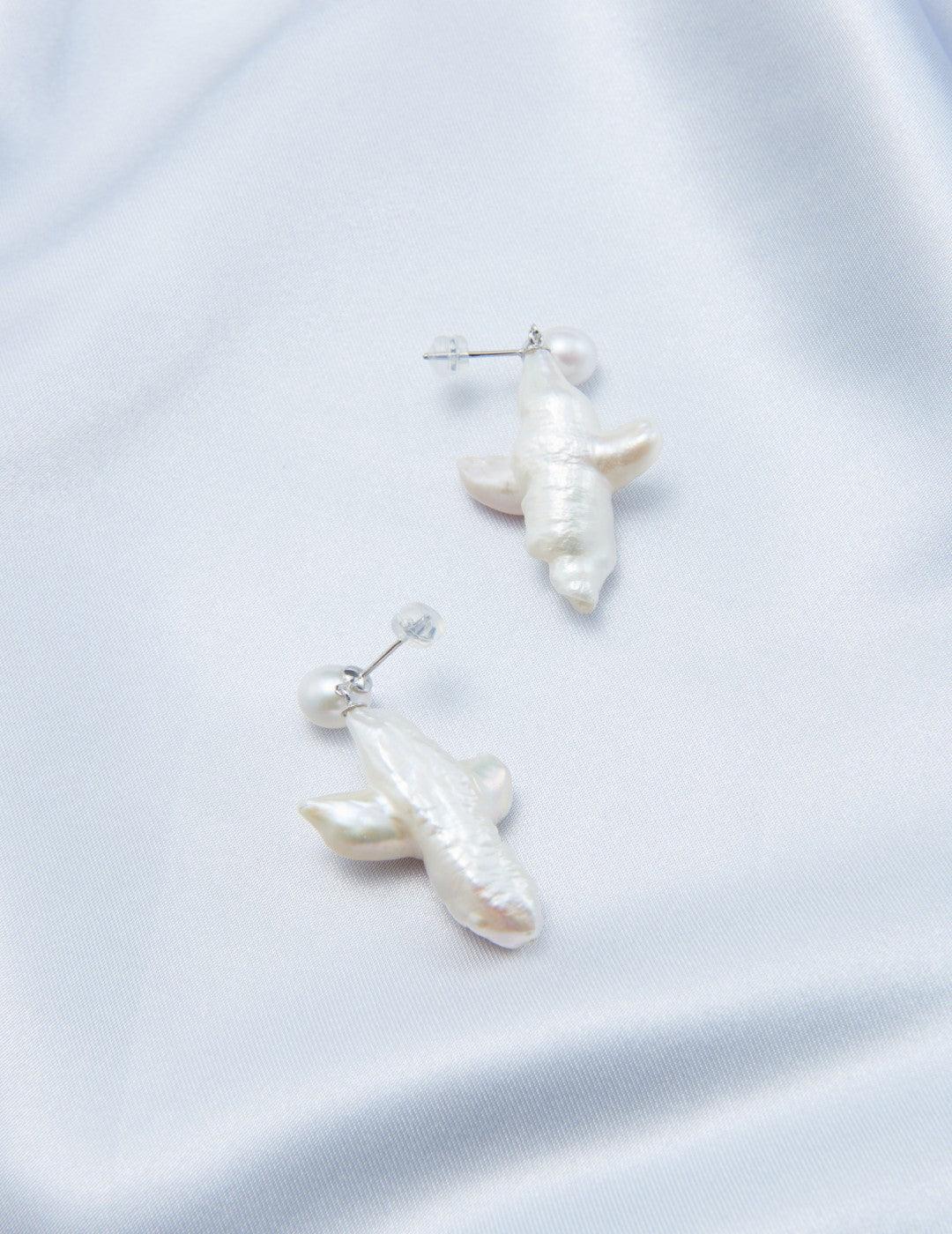 Cross-Shape Baroque Pearl Pendant Drop Earrings gembea jewelry