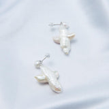 Cross-Shape Baroque Pearl Pendant Drop Earrings gembea jewelry