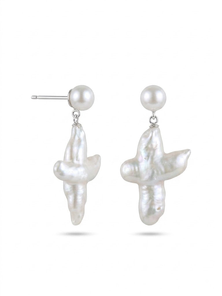 Cross-Shape Baroque Pearl Pendant Drop Earrings gembea jewelry