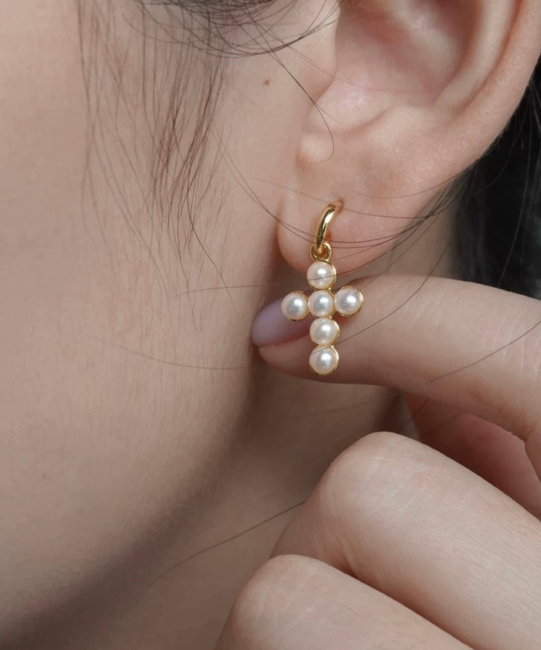 Cross Freshwater Pearl Drop Earrings GEMBEA JEWELRY