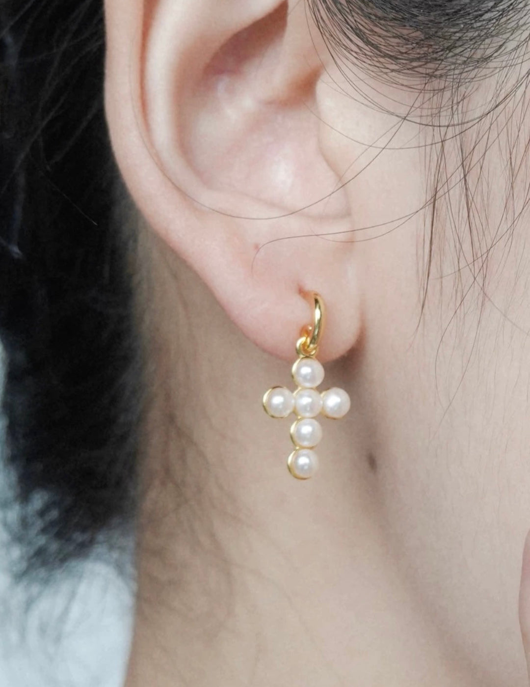 Cross Freshwater Pearl Drop Earrings GEMBEA JEWELRY
