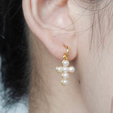 Cross Freshwater Pearl Drop Earrings GEMBEA JEWELRY