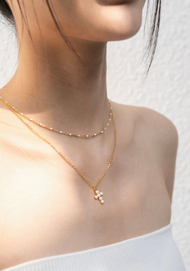 Cross Freshwater Pearl Pendant Chain Necklace GEMBEA JEWELRY