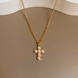 Cross Freshwater Pearl Pendant Chain Necklace GEMBEA JEWELRY