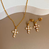 Cross Freshwater Pearl Pendant Chain Necklace GEMBEA JEWELRY