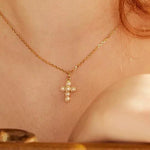 Cross Freshwater Pearl Pendant Chain Necklace gembea jewelry