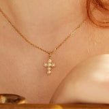 Cross Freshwater Pearl Pendant Chain Necklace gembea jewelry