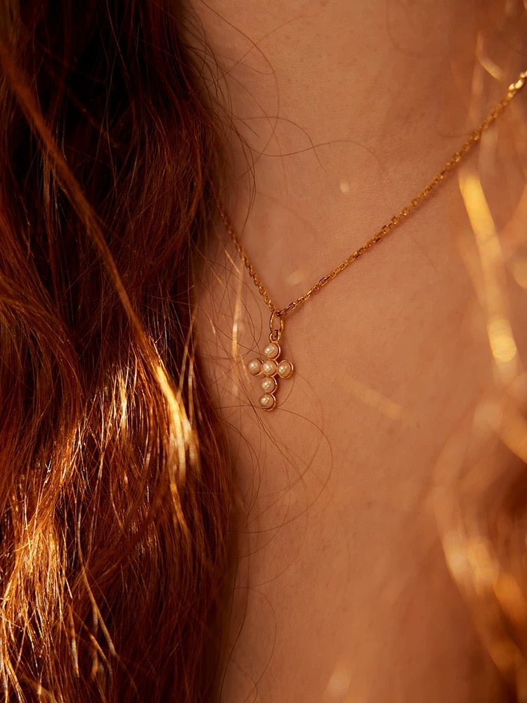 Cross Freshwater Pearl Pendant Chain Necklace gembea jewelry