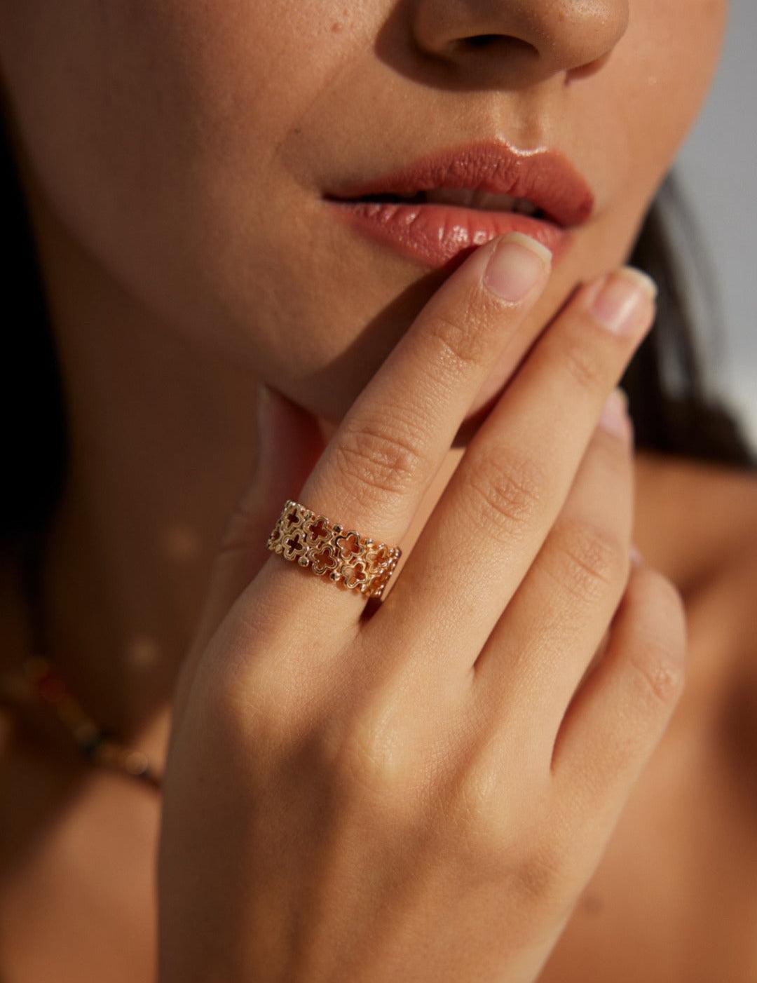 Cross Hollow Design Wide Sterling Silver Ring - Gembea Jewelry