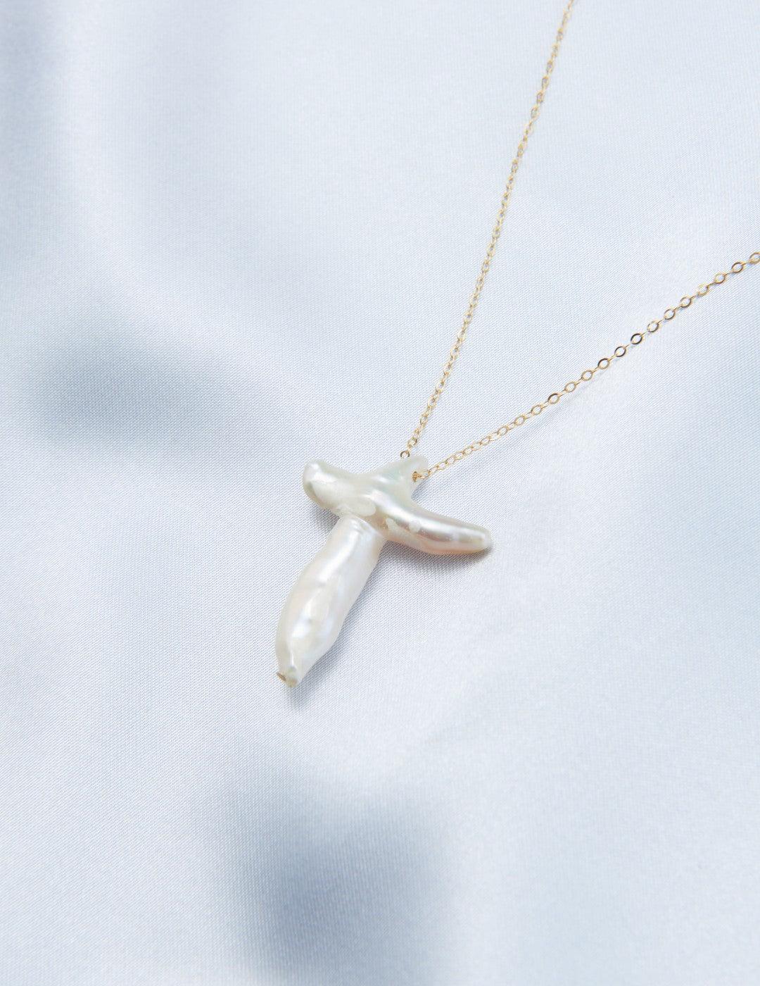 Crucifix Baroque Pendant 14K Gold Chain Necklace - Gembea Jewelry