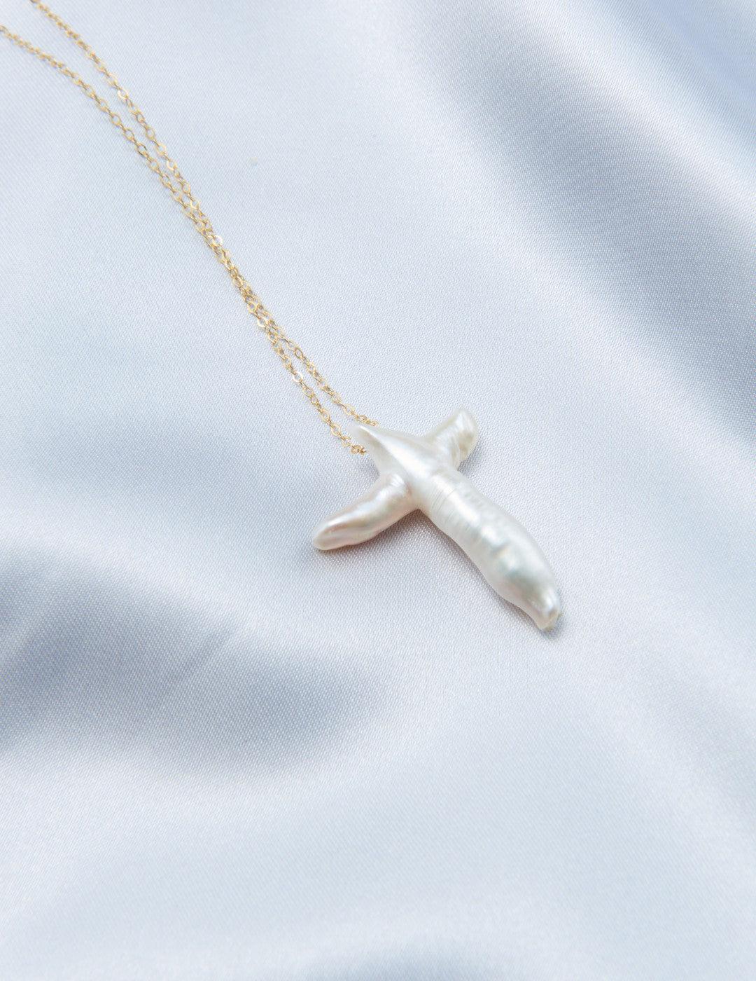 Crucifix Baroque Pendant 14K Gold Chain Necklace - Gembea Jewelry