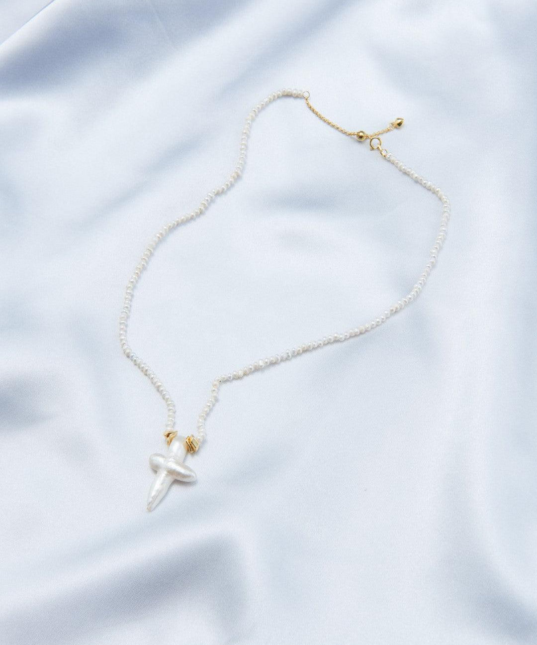 Crucifix Baroque Pendant Pearl Beaded Necklace - Gembea Jewelry