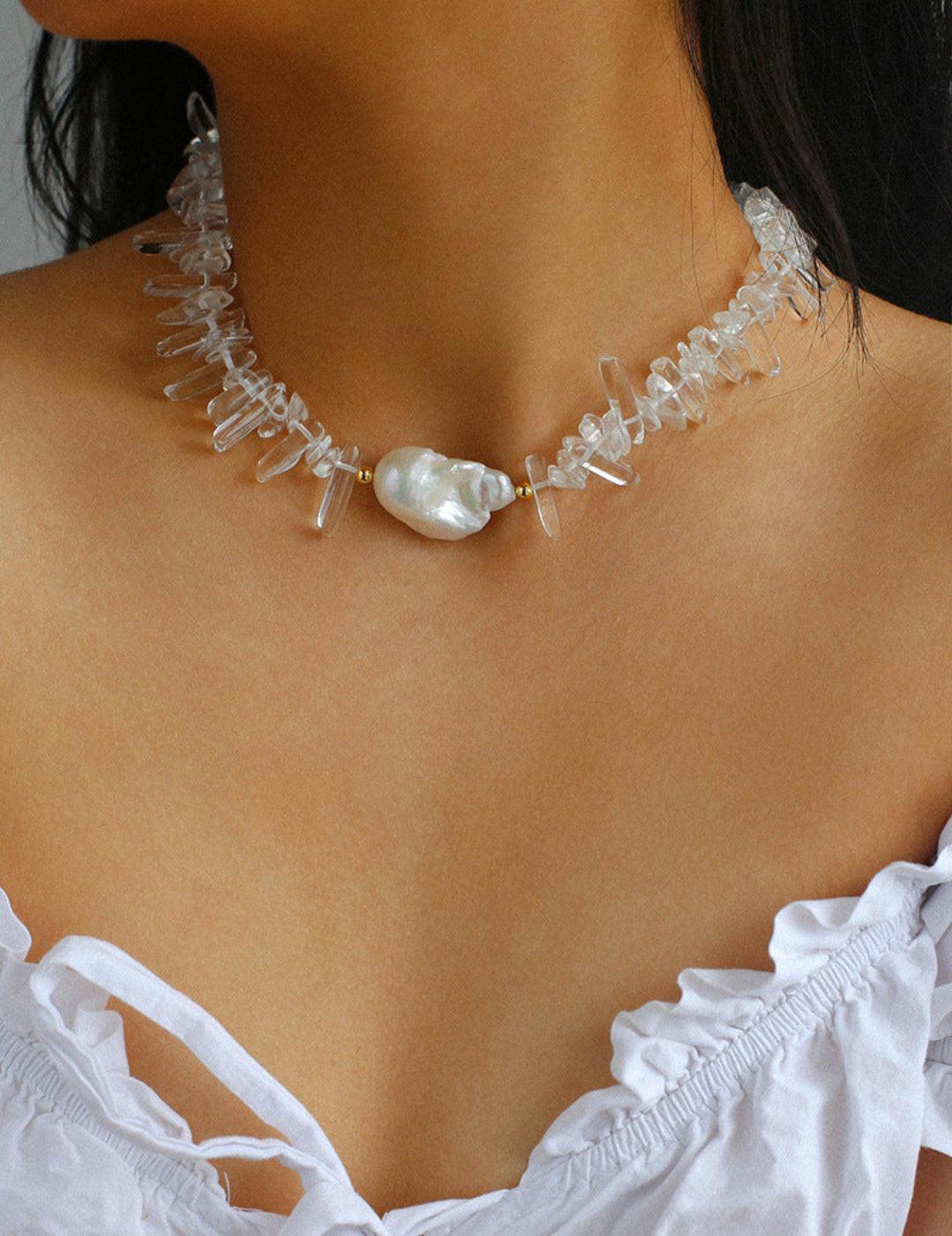 Sea's Embrace Series Crystal Baroque Pearl Necklace - Gembea Jewelry