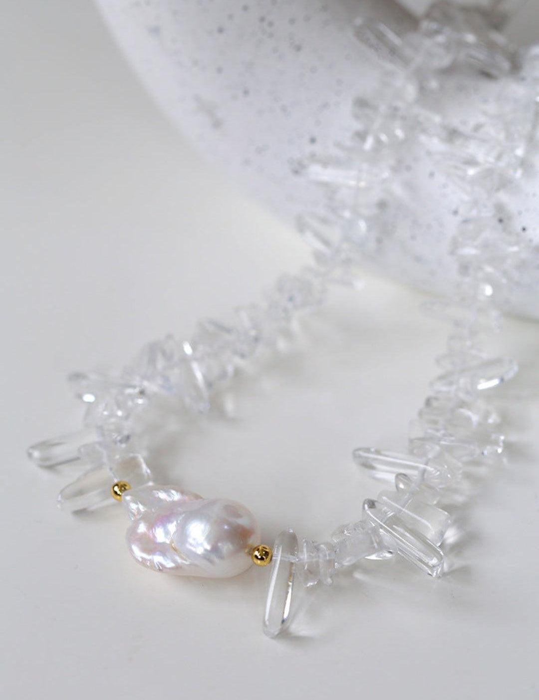 Sea's Embrace Series Crystal Baroque Pearl Necklace - Gembea Jewelry