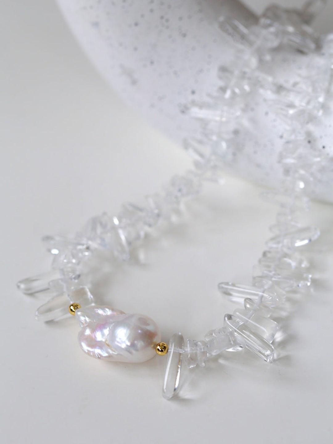 Sea's Embrace Series Crystal Baroque Pearl Necklace - Gembea Jewelry