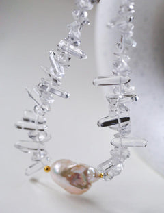 Sea's Embrace Series Crystal Baroque Pearl Necklace - Gembea Jewelry