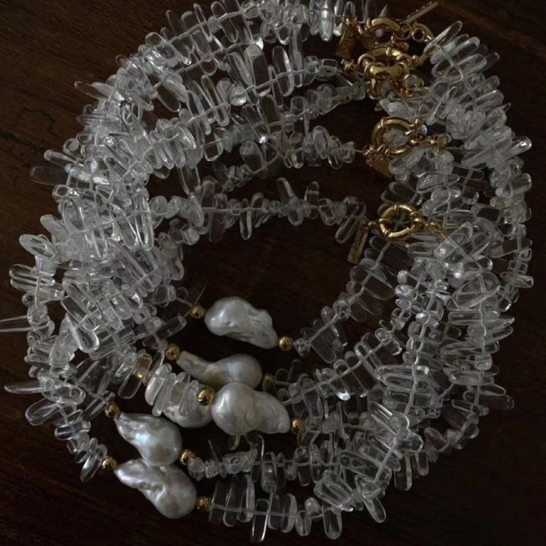 Sea's Embrace Series Crystal Baroque Pearl Necklace - Gembea Jewelry