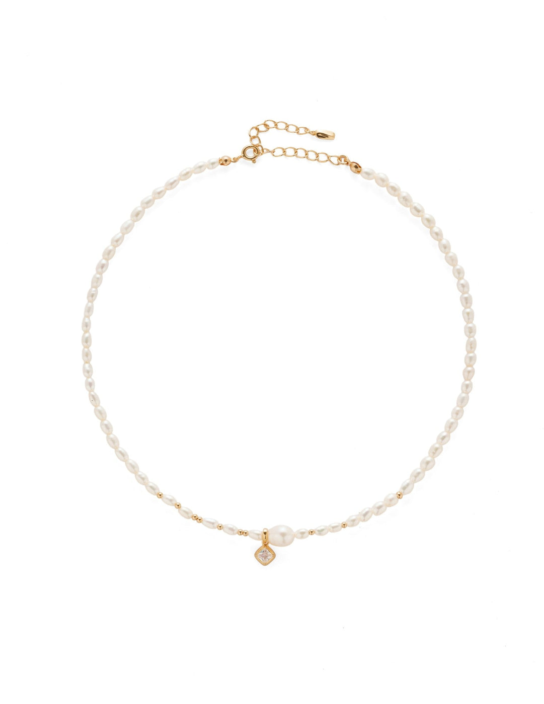 Cubic Zircon Pendant Pearl Beaded Necklace gembea jewelry